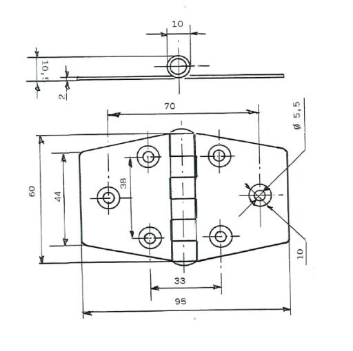 Polished Stainless Steel Butt Hinge with 6 Holes