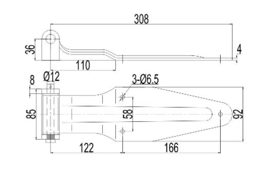 Truck Door Hinge Heavy Duty Length 308 with U Type Bracket